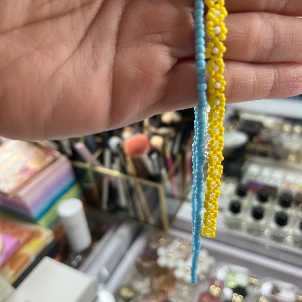 Set of 2 Yellow and Blue Beaded Necklace